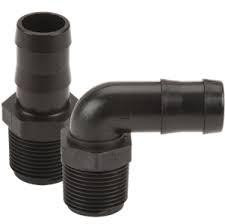 ProTool Hose Barb 3/4in M Thread x 3/8in Banjo, black plastic hose fitting with threaded and banjo connection