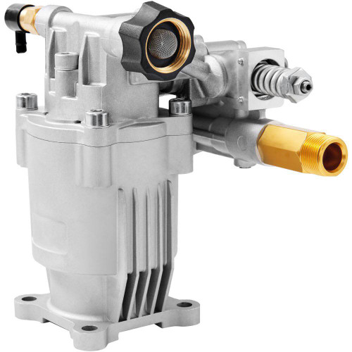 ProTool Pump Replacement Solar Brush 2.5 gpm, silver and gold pump with black and silver fittings and a spring component.