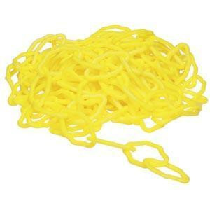 J.Racenstein Chain for Safety Cone 02in x 20ft, yellow plastic chain with a quick-link connector for safety cone barrier setup.