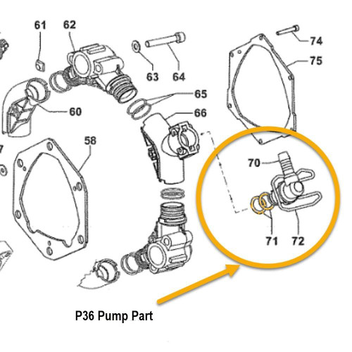 J.Racenstein Comet P36 ORing 2,62 x 20,7, technical diagram of pump part with labels and parts