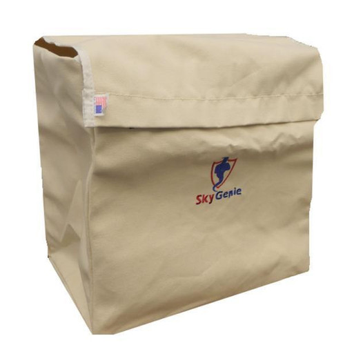 Descent Control Rope Bag for 1/2in rope SkyGenie, beige fabric bag with SkyGenie logo embroidered on the front.