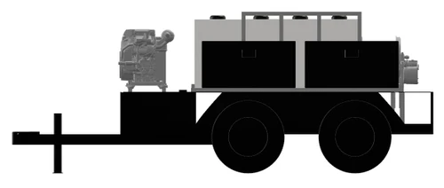 ProTool Pressure Washing & Soft Washing Trailer V-Spec, side view of a dual-axle trailer equipped with pressure washing and soft washing machinery, tanks, and storage compartments.