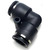 ProTool Elbow Union 1/2in PushFit, black plastic elbow fitting with push-fit connectors for plumbing and irrigation systems.