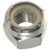 J.Racenstein Hex Nut Nylon 1/4-20 SS, close-up view of a metal hex nut with internal threading for fastening.