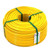 J.Racenstein Gardiner Hose Yellow All Season Pole Hose, coiled yellow hose secured with green ties for outdoor watering and gardening.