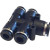 J.Racenstein Gardiner T Fitting Push Fit 4 Way, black multi-outlet pipe fitting with four connections for plumbing or irrigation systems.