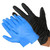 J.Racenstein Nitrile Gloves, image showing a pair of blue and black nitrile gloves worn on hands.