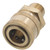 ProTool Coupler 3/8 MPT Brass, close-up of brass plumbing coupler with threaded end and black sealing rubber inside for secure connections.