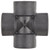 J.Racenstein Cross 3/4in Poly, a plastic cross fitting for plumbing and irrigation systems.