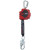 DBI/Sala Self Retracting Lifeline 20ft Rebel Web, image of a red and black self-retracting fall protection lifeline with a metal carabiner and hook.