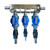 ProTool Clear Metering Manifold 3/4 inch, metal and plastic plumbing manifold with three blue control valves and fittings for HVAC or refrigeration systems. ProTool Clear Metering Manifold 3/4 inch, metal and plastic plumbing manifold with three blue control valves and fittings for HVAC or refrigeration systems.