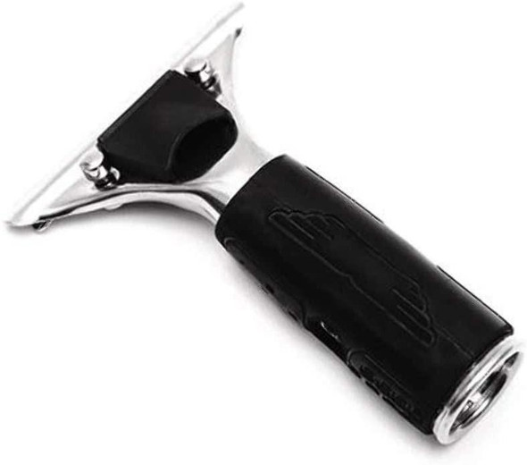 Ettore Handle For Unclipped Rubber - Quick Release Stainless Steel, close-up view of a stainless steel handle with black rubber grip for easy and secure use.