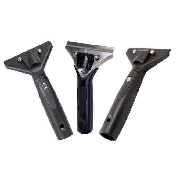 Ettore Handle Pro+ Super System, three black ergonomic window cleaning squeegee handles for professional glass cleaning.