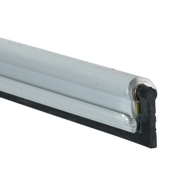 Pulex Channel Alumax, close-up view of aluminum channel with black rubber edge and locking mechanism for supporting and securing panels or signs.