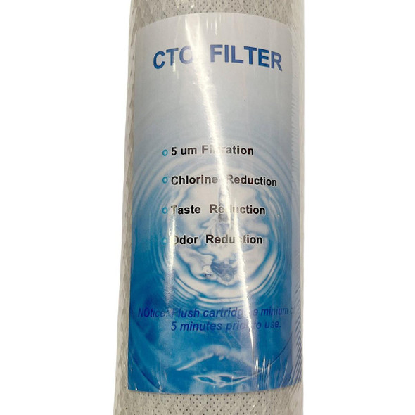 ProTool Carbon Filter 2.5in x 10in Pro, cylindrical filter with blue and white label detailing filtration features.