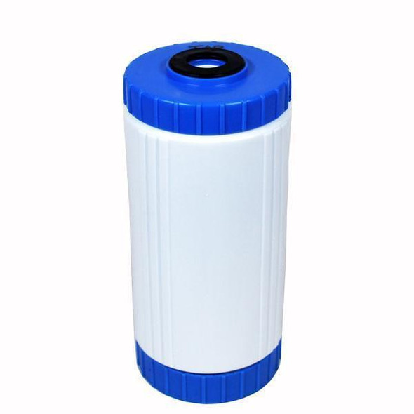 ProTool DI Filter 4.5in x 10in Blue/White RTU, water filter cartridge with blue top and bottom, cylindrical shape, used for water purification.