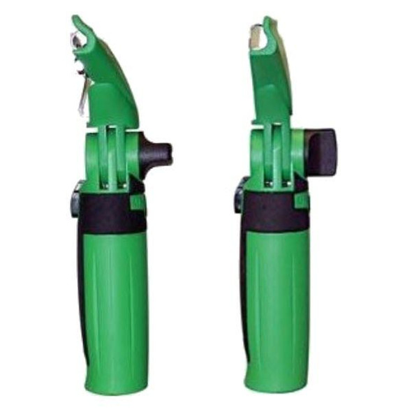 Unger Handle ErgoTec SwivelLoc Angled, green cleaning tool handle with swivel and angled design for window cleaning and glass cleaning tasks.