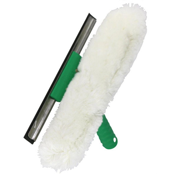 Unger VisaVersa Complete, cleaning tool with long handle and white microfiber cleaning pad.