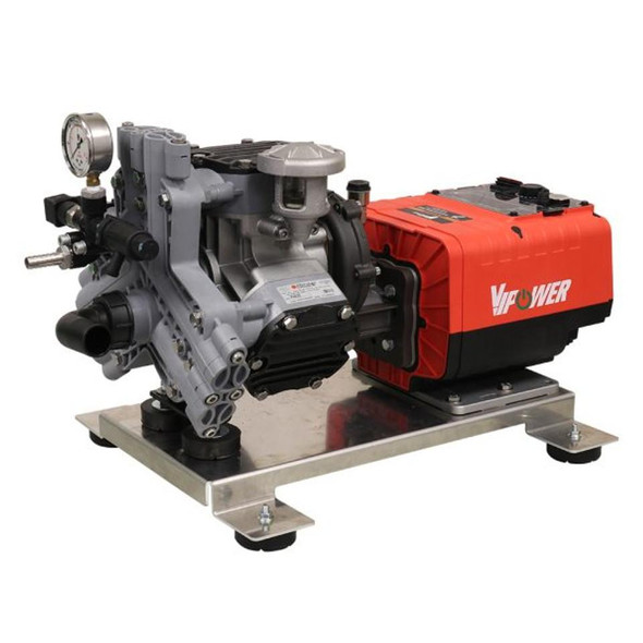 J.Racenstein ViPower Electric Soft Wash Sprayer, industrial pressure cleaning equipment with a red and black power unit and gray pump system.