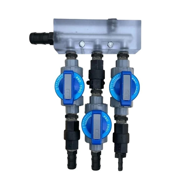 ProTool Soft Wash Metering Block, plastic water spray valve system for controlled application of cleaning solutions.