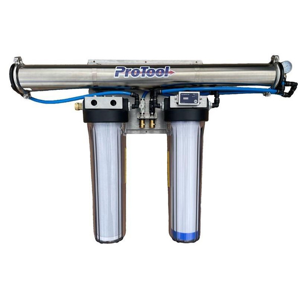 ProTool HydroPanel Mini RODI Wall Mount, high-quality reverse osmosis deionization water filtration system with dual filters and wall mounting design.