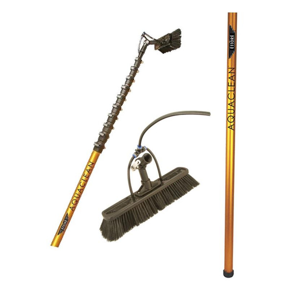 Ettore AquaClean Carbonfiber with Aluminum Handle WFP, cleaning equipment with carbon fiber pole, adjustable brush head, and aluminum handle for professional cleaning and window washing.