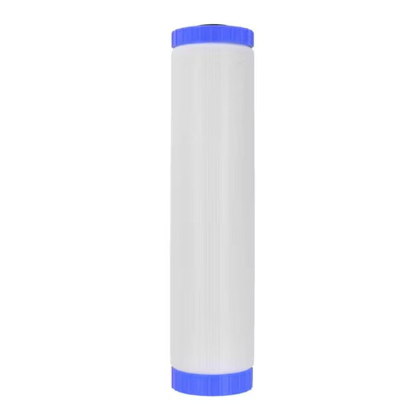 ProTool DI Cartridge Empty 4.5in x 20in, a white cylindrical filter cartridge with blue end caps designed for water filtration systems.