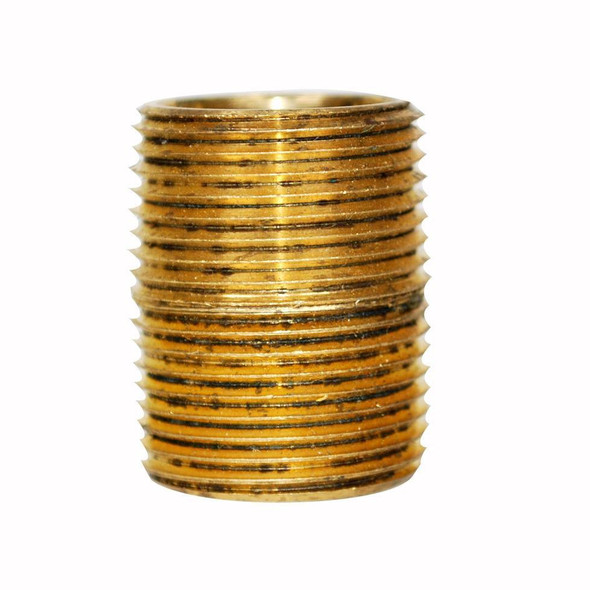 ProTool Nipple Brass 3/4in ProTool, gold-colored brass threaded pipe nipple stacked vertically.