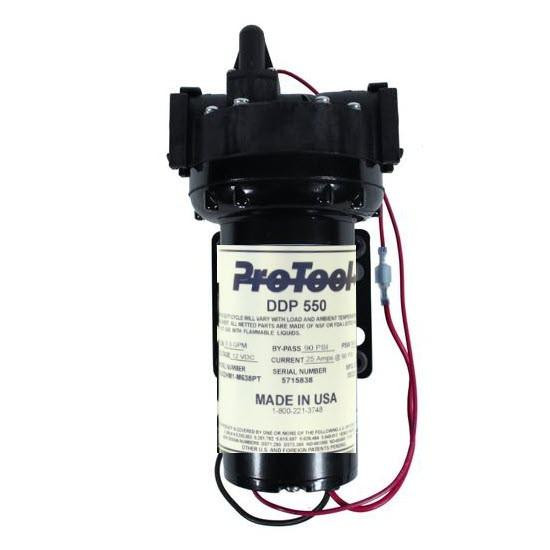 ProTool Pump 90psi 5.0gpm Demand Switch Spraying, black pump with label and red wires