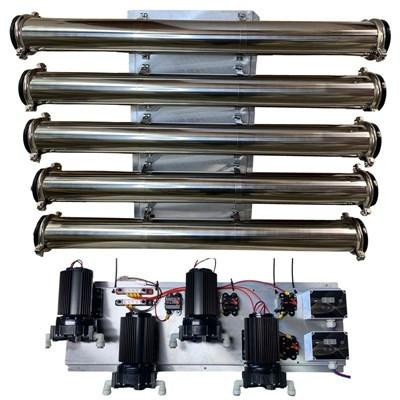 ProTool Dual RO Dual Operator RODI Wall Mount, industrial water purification system with stainless steel reverse osmosis membranes and multiple pump units for high-capacity water filtration.