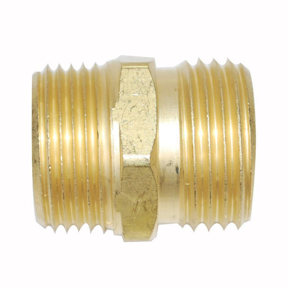ProTool Fitting M GH to 3/4in MNPT & 1/2in FNPT, brass fitting with male and female threaded ends for plumbing or pneumatic connections.