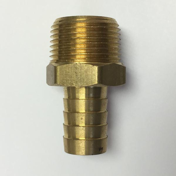ProTool Hose Barb 5/8in to 3/4in Male Pipe, brass fitting with threaded top and ribbed hose connection end.