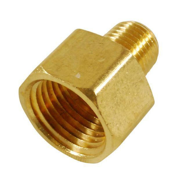 ProTool Adapter 1/2in FM Pipe to 1/4in M Pipe, brass fitting with threaded connections for plumbing and pipe installation.