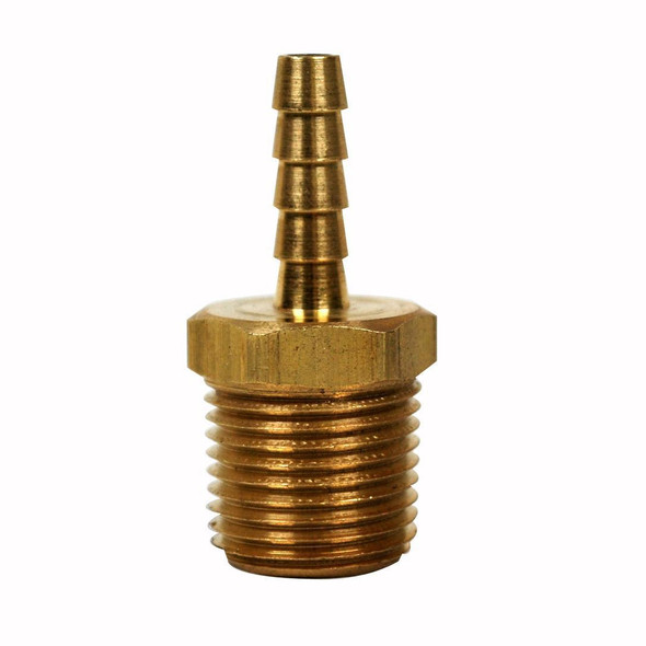 ProTool Hose Barb 1/4in to 1/2in Male Pipe, brass hose barb fitting with barbed end and threaded male pipe end for secure connections.