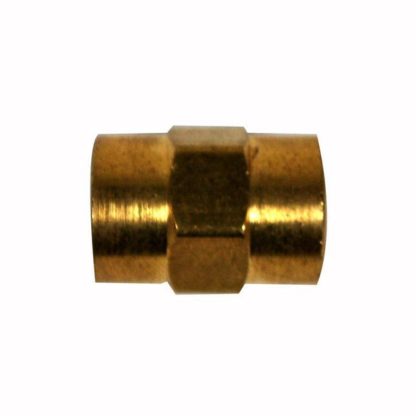 ProTool Union Brass 1/8in, a small brass coupling fitting with a hexagonal center for tightening.