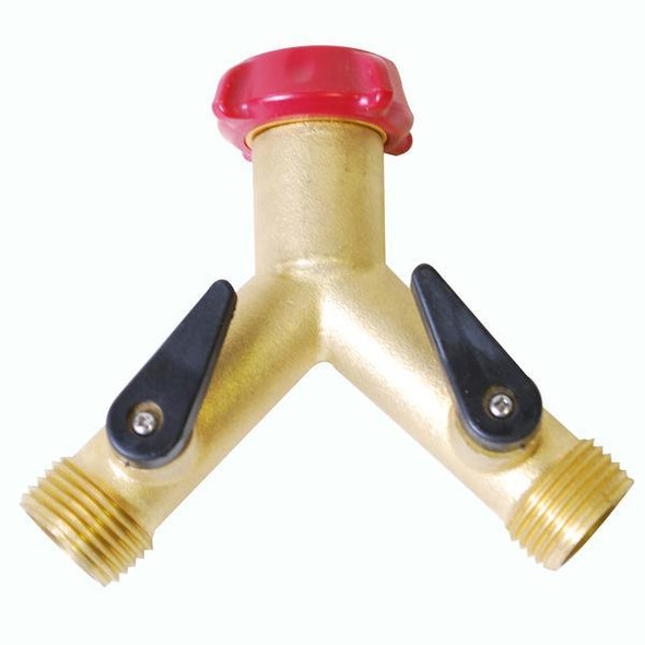ProTool Wye Adaptor Long Handle Brass Y Garden Hose with 2 Valves