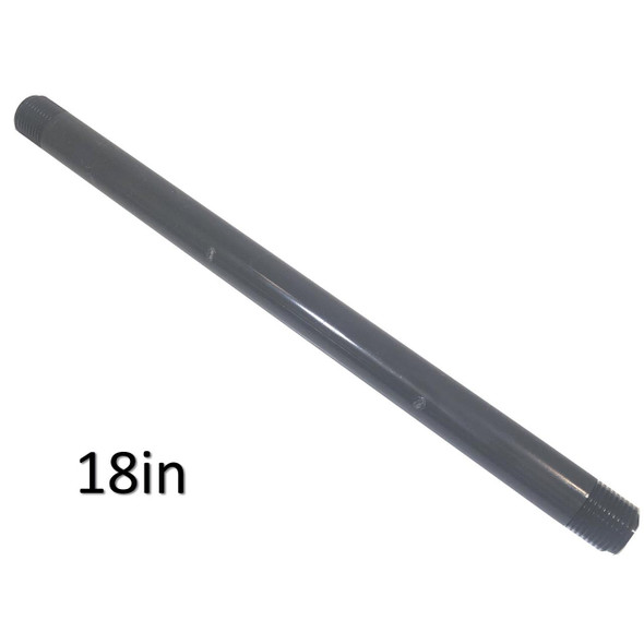 J.Racenstein Pipe 1-1/4in Sch80 PVC Pipe 5ft, 18-inch long black PVC pipe with threaded ends for plumbing or industrial use.