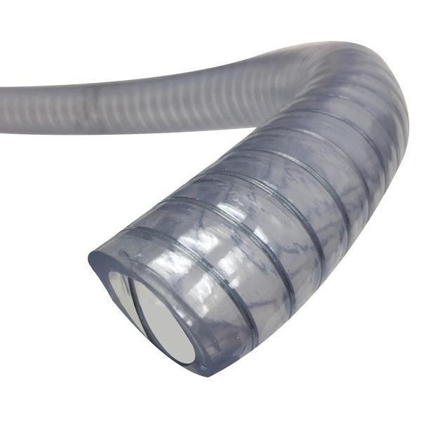 ProTool Tubing 10mm OD 7mm ID Polyethylene, transparent flexible tubing with black spiral reinforcement rings.