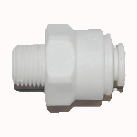 ProTool Male Connector 3/8in Tube x 1/4in MNPT, white plastic pipe fitting for fluid and air connections.
