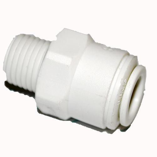 ProTool Male Connector 3/8in x 3/8in, white plastic plumbing fitting with threaded and push-fit ends for pipe connection