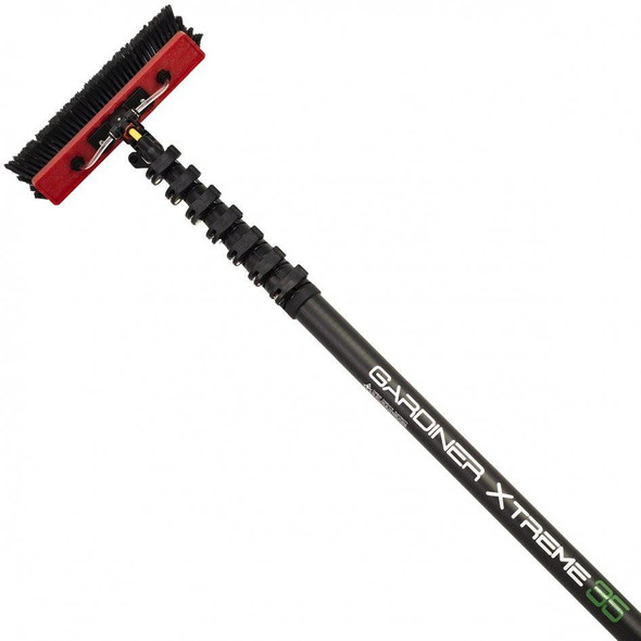 J.Racenstein Gardiner Xtreme 3 Base sect #7 for 35ft pole, a heavy-duty pole section with a red brush head for cleaning or scrubbing applications.