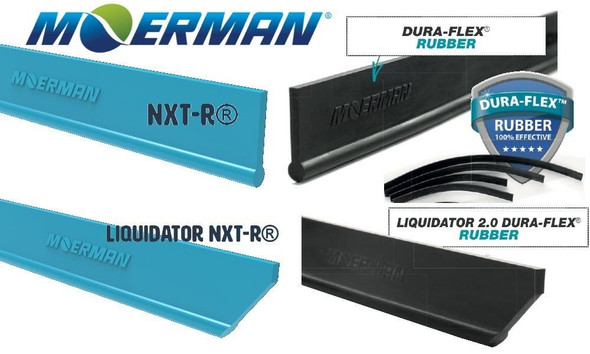 Moerman Rubber NXT Liquidator DuraFlex, image of black rubber sealing strip and black rubber liquidator component.