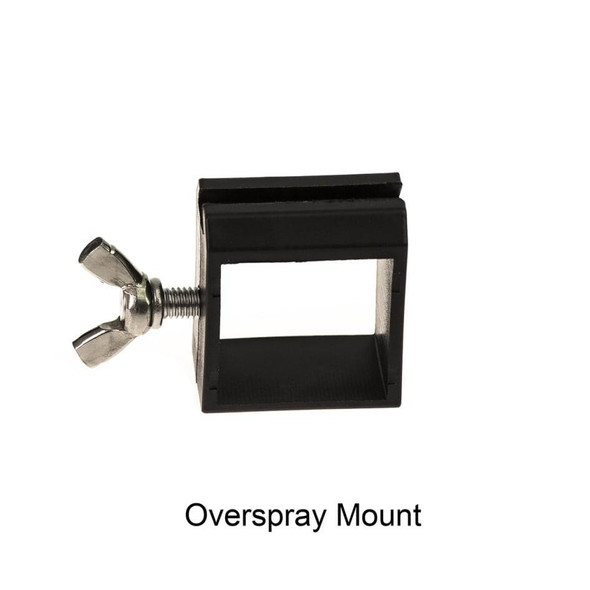 J.Racenstein Overspray Mount, black metal clamp with a screw lock mechanism for securing components.
