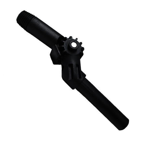 J.Racenstein Gardiner Angle Adaptor Resi-Neck 1 Std, black plastic hose connector with angled design and adjustable gear for irrigation and watering systems.