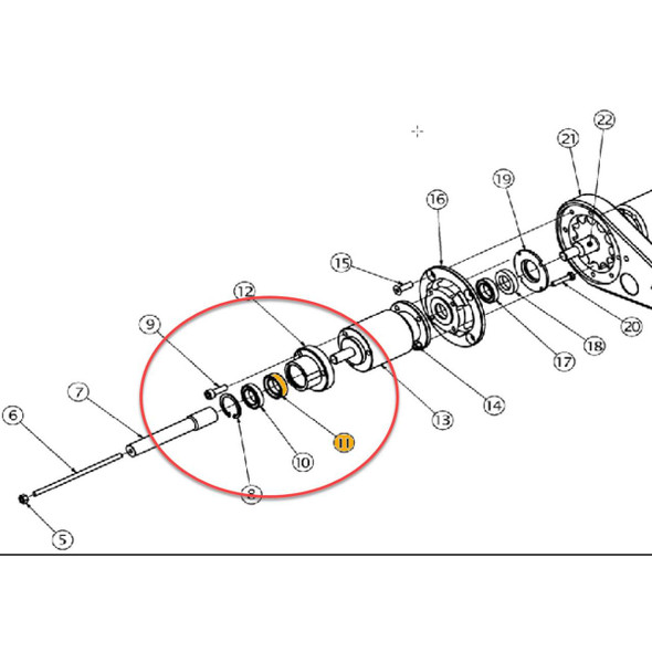 ProTool Oil Seal for 32in and 39in Water Powered Rotary Brush, technical exploded view diagram highlighting the oil seal components within the rotary brush assembly.