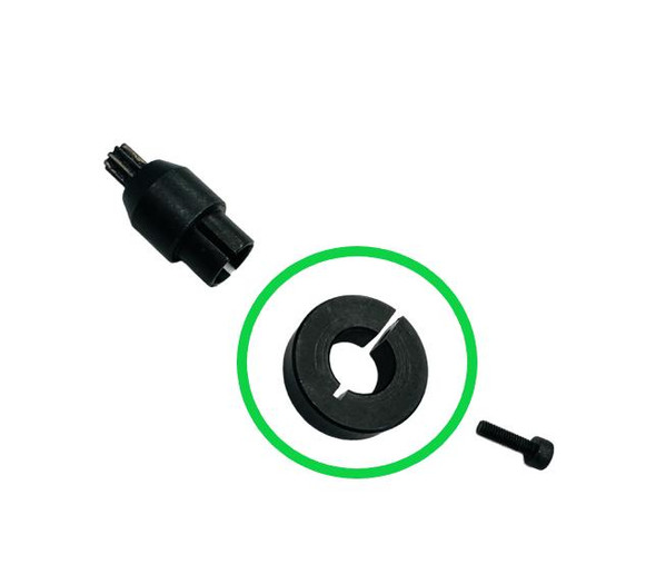 J.Racenstein Motor Shaft Shrink Disc, industrial cutting tool with a black circular metal component and a bolt, designed for secure motor shaft connections