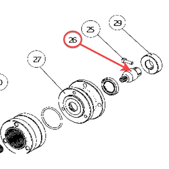 ProTool Pinion assembly for 32in and 39in Rotary Brush, detailed exploded view showing individual components with the pinion part highlighted.