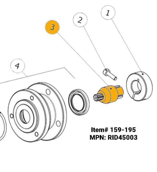 J.Racenstein Motor Pinion Assembly, exploded view diagram showing individual components including the pinion gear, housing, and related parts.