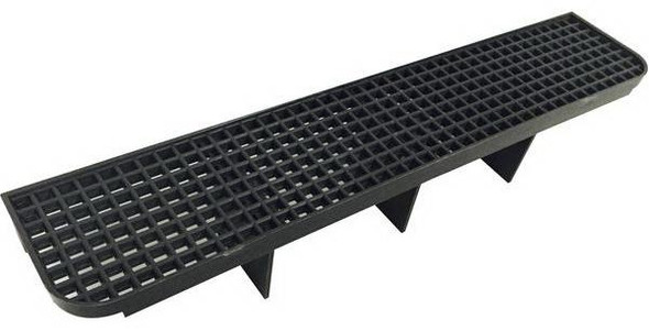 Ettore Bucket Super Sieve, black plastic gravel and debris filtering sieve with grid design and support legs.