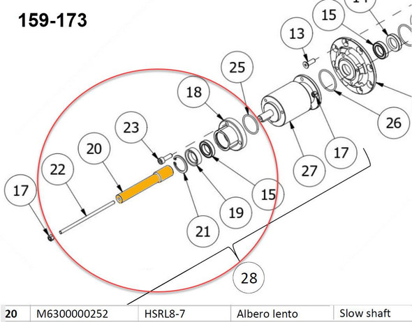 ProTool Slow Shaft 32in (80mm) and 39in (100mm) Rotary Brush, technical diagram showing detailed parts and assembly.